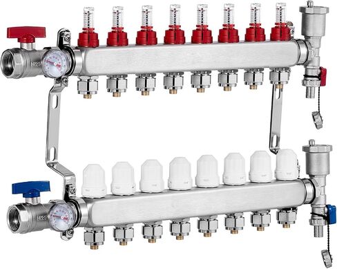 8-Branch Radiant Heat Manifold 1/2" PEX Tubing Floor Heating Manifold Set Product Parameters: This radiant heat manifold features 8 branches, 1-inch NPT supply and return ball valves, and supports a in Kuwait