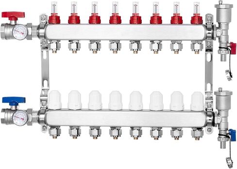 8-Branch Radiant Heat Manifold 1/2" PEX Tubing Floor Heating Manifold Set Product Parameters: This radiant heat manifold features 8 branches, 1-inch NPT supply and return ball valves, and supports a in Kuwait