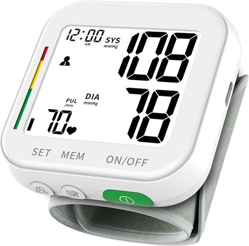 Blood Pressure Monitor Rechargeable Monitors for Home Use Large LCD Display Adjustable Wrist Cuff 4.92-8.46 Inch Machine 240 Sets Memories with Carrying Case in Kuwait
