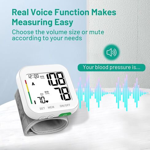Blood Pressure Monitor Rechargeable Monitors for Home Use Large LCD Display Adjustable Wrist Cuff 4.92-8.46 Inch Machine 240 Sets Memories with Carrying Case in Kuwait