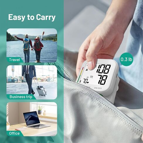 Blood Pressure Monitor Rechargeable Monitors for Home Use Large LCD Display Adjustable Wrist Cuff 4.92-8.46 Inch Machine 240 Sets Memories with Carrying Case in Kuwait