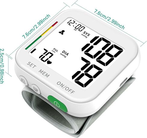 Blood Pressure Monitor Rechargeable Monitors for Home Use Large LCD Display Adjustable Wrist Cuff 4.92-8.46 Inch Machine 240 Sets Memories with Carrying Case in Kuwait