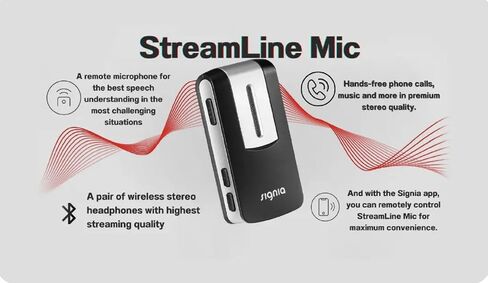 Streamline Mic Compatible with Signia Hearing Aids, Bluetooth Remote Microphone, Hands-Free Calls, Wireless Stereo Streaming, Black in Saudi Arabia