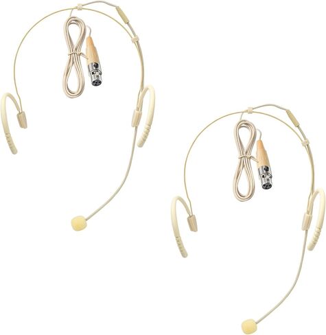 2 Pack Professional Headset/Headworn Microphone Omni-Directional Hanging Condenser Over-Ear TA4F Mini XLR Mic for Shure Hands-Free Microphone with Windscreen,Beige Low Profile Light-Weight in Saudi Arabia