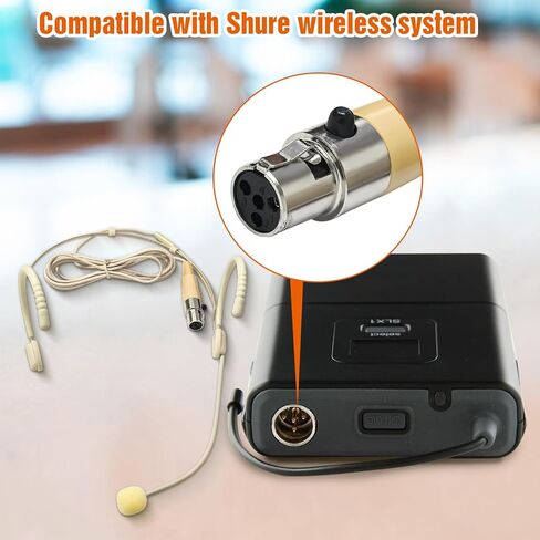 2 Pack Professional Headset/Headworn Microphone Omni-Directional Hanging Condenser Over-Ear TA4F Mini XLR Mic for Shure Hands-Free Microphone with Windscreen,Beige Low Profile Light-Weight in Saudi Arabia