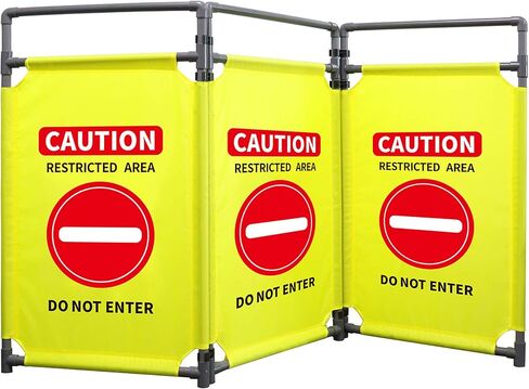 3 Panels Safety Barricade 5.8FT Foldable Security Sign Barrier Gate with Heavy Duty PVC Frame High Visibility Caution Symbol Crowd Control Restricted Area Pedestrian Barricade Traffic Fence Black in Kuwait
