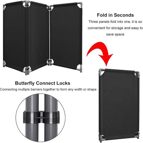 3 Panels Safety Barricade 5.8FT Foldable Security Sign Barrier Gate with Heavy Duty PVC Frame High Visibility Caution Symbol Crowd Control Restricted Area Pedestrian Barricade Traffic Fence Black in Kuwait