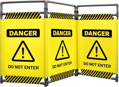 3 Panels Safety Barricade 5.8FT Foldable Security Sign Barrier Gate with Heavy Duty PVC Frame High Visibility Caution Symbol Crowd Control Restricted Area Pedestrian Barricade Traffic Fence Black in Kuwait