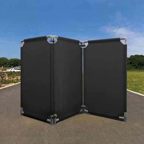 3 Panels Safety Barricade 5.8FT Foldable Security Sign Barrier Gate with Heavy Duty PVC Frame High Visibility Caution Symbol Crowd Control Restricted Area Pedestrian Barricade Traffic Fence Black in Kuwait