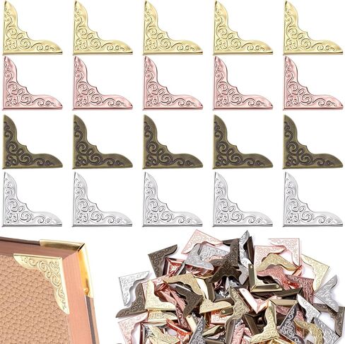 Hzopcw 40pcs Iron Book Corner Protectors, Vintage Photo Corners Protectors for Scrapbooking, Decorative Paperback Edge Guard Accessories for Journal Book Notebook Photo Album- 4 Colors in Kuwait