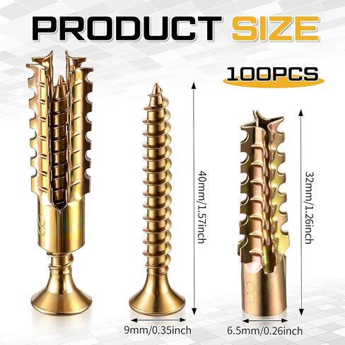 Moxweyeni 100 Pack 6 x 32 mm Heavy Duty Hollow Wall Anchors with Screws Loose Hinge Hole Repair Kits for Hinge Hole Repair and Concrete, Hollow, and Wood Walls in Saudi Arabia