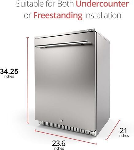 24 Inch Outdoor Beverage Refrigerator, 140 Can Built-In Beverage Fridge with 21-Inch Shallow Depth, 26°F Sub-Zero Fridge, Dual-Fan Cooling, Full SUS304 for Patio & Outdoor Kitchen in Kuwait