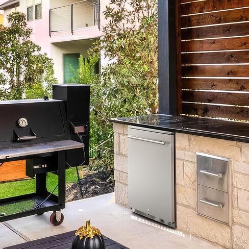 24 Inch Outdoor Beverage Refrigerator, 140 Can Built-In Beverage Fridge with 21-Inch Shallow Depth, 26°F Sub-Zero Fridge, Dual-Fan Cooling, Full SUS304 for Patio & Outdoor Kitchen in Kuwait