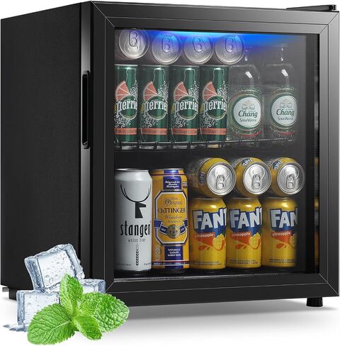 WANAI Beverage Refrigerator Cooler 3.5 Cu.Ft, 120 Can Mini Small Fridge with Glass Door LED Light and Adjustable Shelves for Soda Beer or Wine, Perfect for Home Bar Office, Black in Saudi Arabia