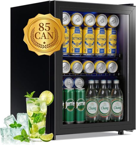 WANAI Beverage Refrigerator Cooler 3.5 Cu.Ft, 120 Can Mini Small Fridge with Glass Door LED Light and Adjustable Shelves for Soda Beer or Wine, Perfect for Home Bar Office, Black in Saudi Arabia