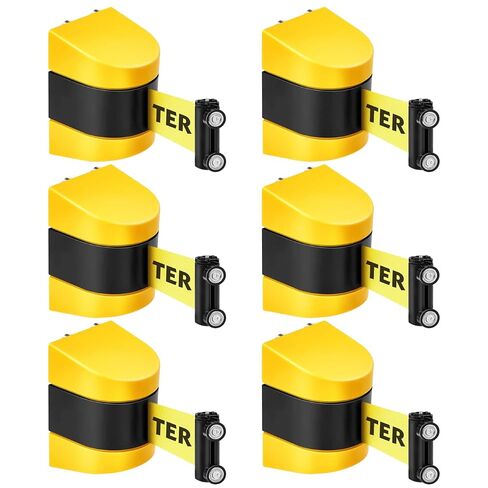 6 Pack Magnetic Retractable Wall Mount Barrier, 16.4 ft Crowd Control Safety High Visibility Caution Belt with Heavy Duty ABS Case for Retail, Stadium, Warehouse & Loading Dock in Saudi Arabia