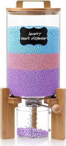 Roetell Laundry Detergent Dispenser,Glass Laundry Powder Dispenser with Bamboo Base，Suitable for Scent Beads and Powdered Laundry Detergents in the Laundry Room，Capacity: 4L/8lb/128oz in Kuwait