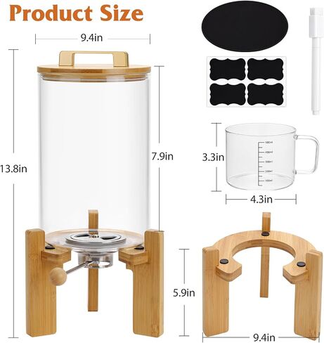 Roetell Laundry Detergent Dispenser,Glass Laundry Powder Dispenser with Bamboo Base，Suitable for Scent Beads and Powdered Laundry Detergents in the Laundry Room，Capacity: 4L/8lb/128oz in Kuwait