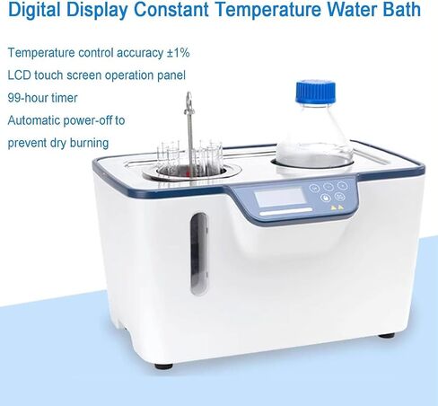 Lab Digital Water Bath, 800W Thermostatic Heating Bath, Stainless Steel Inner Tank 5L, with Timing/Temperature RT-100℃, Anti-Dry Burn Protection, 2 Openings, for Food Testing in Saudi Arabia