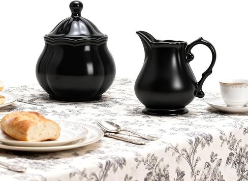 طقم كريمة ووعاء سكر من السيراميك من سوكوزي، إبريق كريم ووعاء سكر مع غطاء، مجموعة تقديم القهوة - أسود in Kuwait