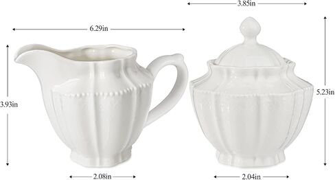 Sugar and Creamer Set,Ceramic Sugar Bowl with Lid and Cream Pitcher,Coffee Serving Set for Bar Home Kitchen Office (White, 10oz) in Kuwait
