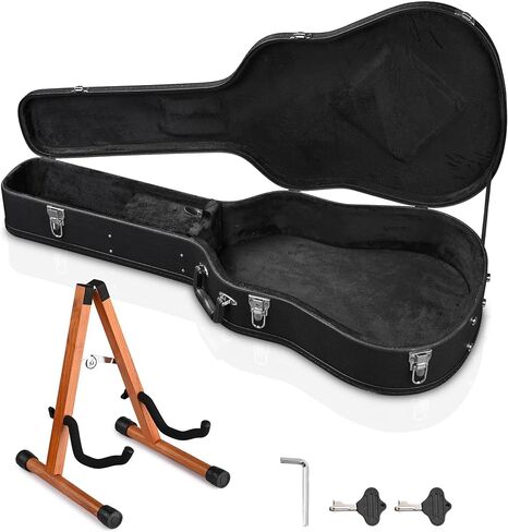 AW Acoustic Guitar Case Hard Dreadnought 41 Inch Wooden Hardshell Carrying Case with Lock Accessory Compartment for Airline Travel Black in Kuwait