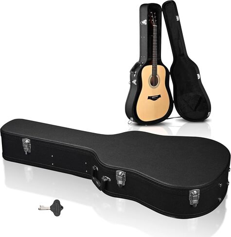AW Acoustic Guitar Case Hard Dreadnought 41 Inch Wooden Hardshell Carrying Case with Lock Accessory Compartment for Airline Travel Black in Saudi Arabia