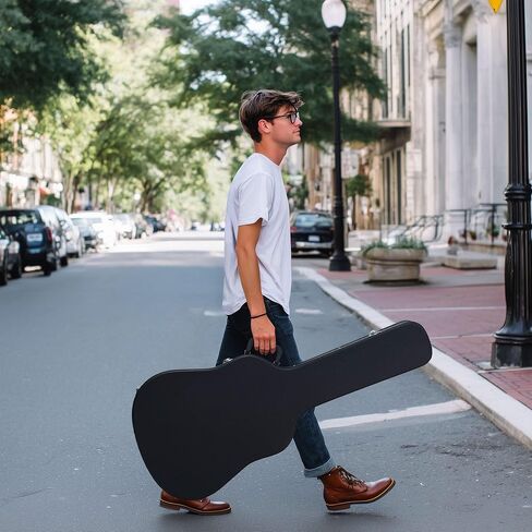 AW Acoustic Guitar Case Hard Dreadnought 41 Inch Wooden Hardshell Carrying Case with Lock Accessory Compartment for Airline Travel Black in Saudi Arabia