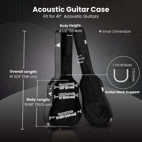 AW Acoustic Guitar Case Hard Dreadnought 41 Inch Wooden Hardshell Carrying Case with Lock Accessory Compartment for Airline Travel Black in Saudi Arabia
