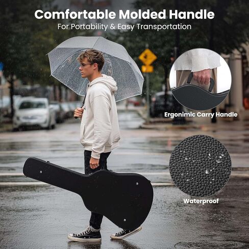 AW Acoustic Guitar Case Hard Dreadnought 41 Inch Wooden Hardshell Carrying Case with Lock Accessory Compartment for Airline Travel Black in Saudi Arabia
