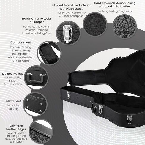 AW Acoustic Guitar Case Hard Dreadnought 41 Inch Wooden Hardshell Carrying Case with Lock Accessory Compartment for Airline Travel Black in Saudi Arabia