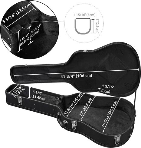 AW Acoustic Guitar Case Hard Dreadnought 41 Inch Wooden Hardshell Carrying Case with Lock Accessory Compartment for Airline Travel Black in Saudi Arabia