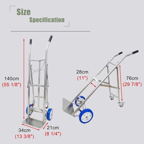 Cylinder Tank Holder Stainless Steel Collapsible Oxygen Tank Cart, Large Welding Gas Cylinder Cart Trolley for Factory, Portable Rolling Co2 Cylinder Fixed Shelf,Silver in Kuwait