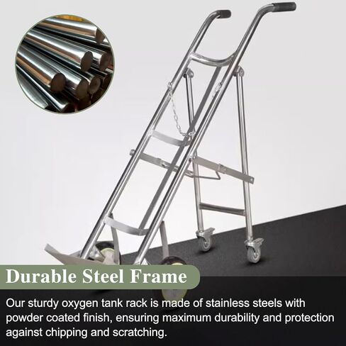 Cylinder Tank Holder Stainless Steel Collapsible Oxygen Tank Cart, Large Welding Gas Cylinder Cart Trolley for Factory, Portable Rolling Co2 Cylinder Fixed Shelf,Silver in Kuwait