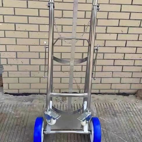 Cylinder Tank Holder Stainless Steel Collapsible Oxygen Tank Cart, Large Welding Gas Cylinder Cart Trolley for Factory, Portable Rolling Co2 Cylinder Fixed Shelf,Silver in Kuwait