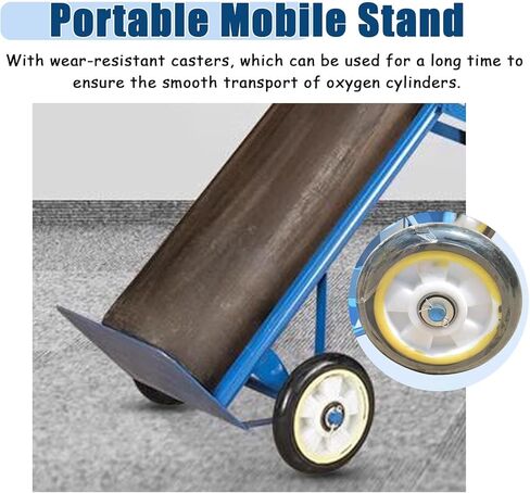 Cylinder Tank Holder Single Oxygen Cylinder Cart with Handle, Portable Rolling Oxygen Tank Holder for Storage 40/50L Cylinders, 2 Wheels Industrial Handcart for Labs in Kuwait