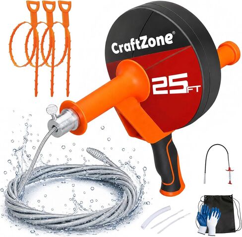 Drain Auger 25 Ft,Plumbing Snake With Drill Adapter,Pipe Clog Remover for Kitchen Bathroom Shower Sink Cleaning,Flexible Spring Steel in Kuwait