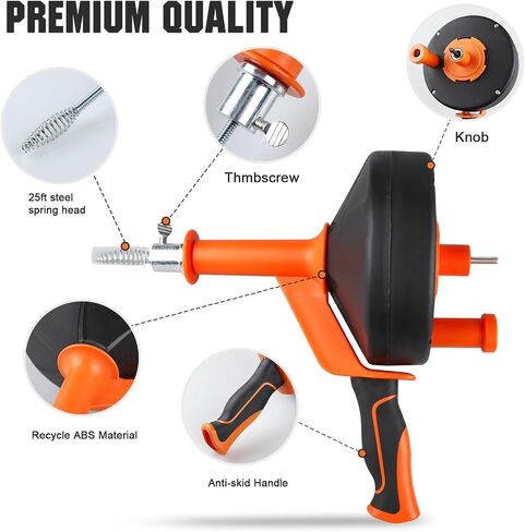 Drain Auger 25 Ft,Plumbing Snake With Drill Adapter,Pipe Clog Remover for Kitchen Bathroom Shower Sink Cleaning,Flexible Spring Steel in Kuwait