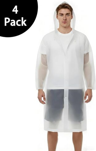 2/3/4 Pack Reusable EVA Rain Ponchos for Adults, Waterproof Rain Coats, Lightweight Portable Rain Gear for Hiking Emergency in Kuwait