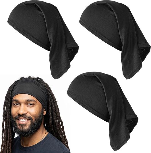 3 PCS Loc Caps for Men Dreadlock Caps Loc Sock Dreadlock Tube Bands Soft and Comfortable for Women, Black in Kuwait