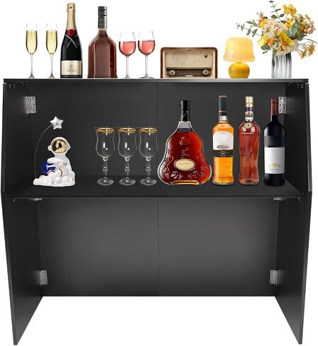 Foldable Outdoor Bar, Mobile Bar Commercial Portable Bar Table with Top and Middle Shelves for Parties and Events in Kuwait