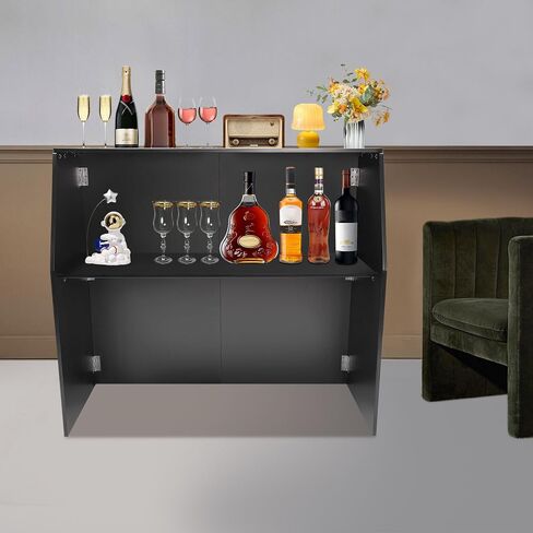 Foldable Outdoor Bar, Mobile Bar Commercial Portable Bar Table with Top and Middle Shelves for Parties and Events in Kuwait