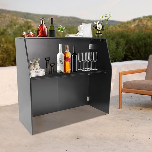 Foldable Outdoor Bar, Mobile Bar Commercial Portable Bar Table with Top and Middle Shelves for Parties and Events in Kuwait