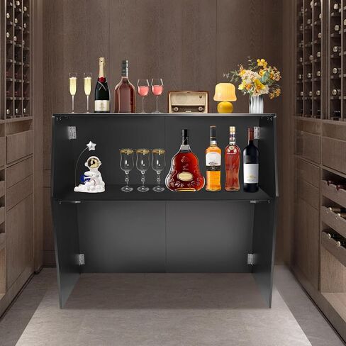 Foldable Outdoor Bar, Mobile Bar Commercial Portable Bar Table with Top and Middle Shelves for Parties and Events in Kuwait