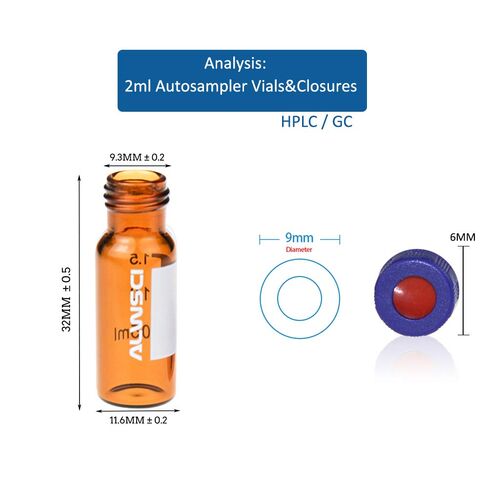 2ml Amber 9-425 Autosampler Vial 100pcs and 100pcs 300ul Vial Inserts, 6x31 mm Glass, Conical Base in Kuwait