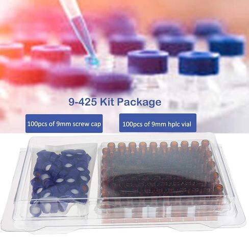 2ml Amber 9-425 Autosampler Vial 100pcs and 100pcs 300ul Vial Inserts, 6x31 mm Glass, Conical Base in Kuwait