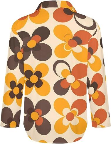 Seventies Geometric Vintage Pattern Flower Women's Button Down Shirts Casual Long Sleeve Stylish V Neck Blouses Tops in Saudi Arabia