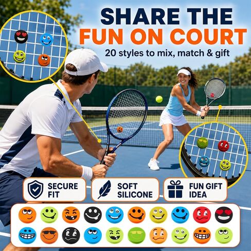 20 Pack Tennis Racket Vibration Dampeners, Funny Silicone Shock Absorbers for Tennis Racquets, Cute Decorative String Dampers for Men, Women, Teams, Clubs, Players and Tennist Gifts in Kuwait