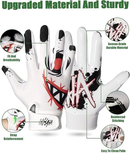 Youth Football Gloves, Non-Slip Kids Football Gloves with Super Sticky Grip Palm, Breathable Wide Receiver Glove Best Gifts for Boys Girls in Kuwait