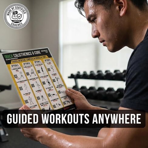 Calisthenics & Core Workout Poster – Bodyweight Exercise Wall Chart with QR Video Demos | Calisthenics & Core System, Actual Workouts, Free Video Support, Visual Workout Guides, Multiple Format Options in Kuwait
